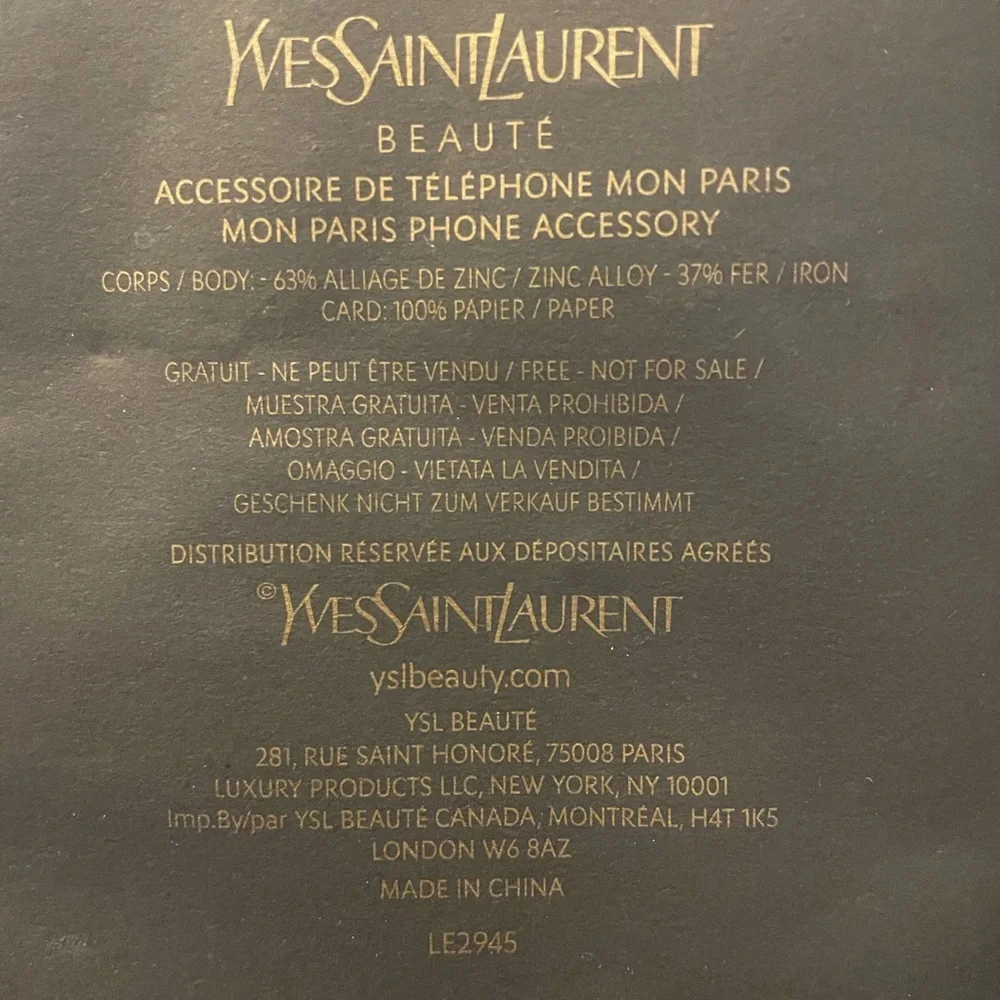 NWT Yves Saint Laurent Ysl Beauty Mon Paris Phone Bag Charm